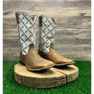 Twisted X Youth - Size 6M - Tan White Square Toe Cowboy Boots YTH0010